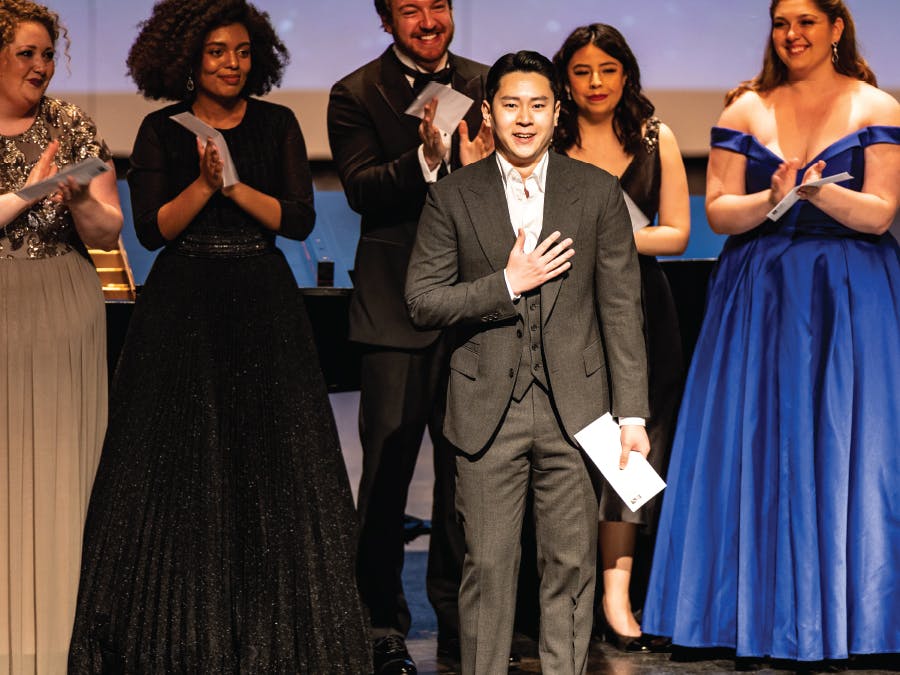 Here is the moment Jongwon Han realizes he just won the first prize of $10,000 at the 2022 Vero Beach Opera Rising Stars Competition (photo by JPR Images).
